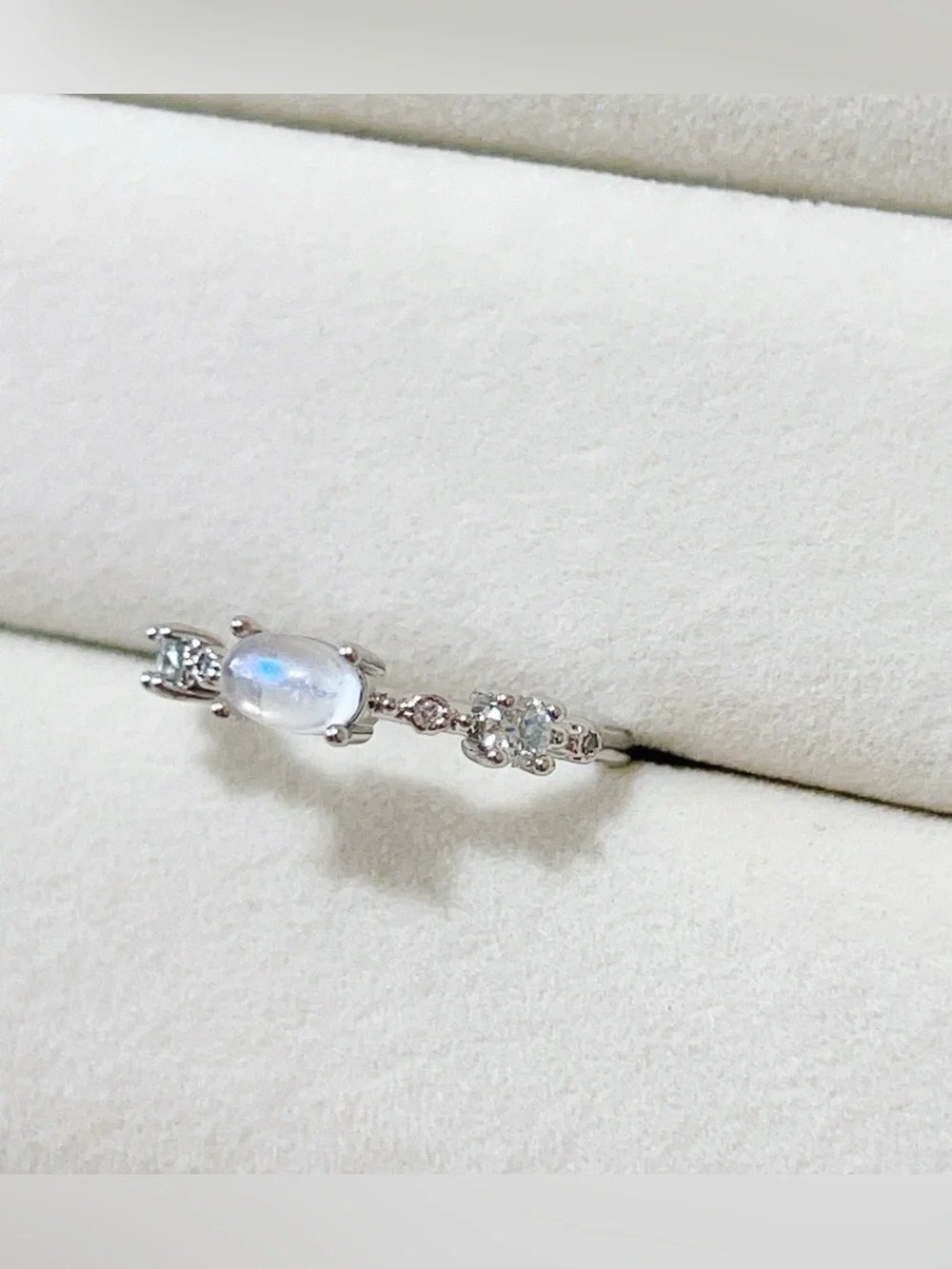 Natural Blue Moonstone Ring | Silver Plated Adjustable Open Ring | One Size